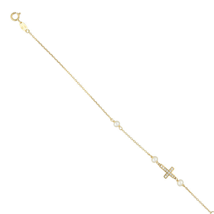 PULSERA EN ORO AMRILLO 18 QUILATES FORSA CRUZ PERLAS